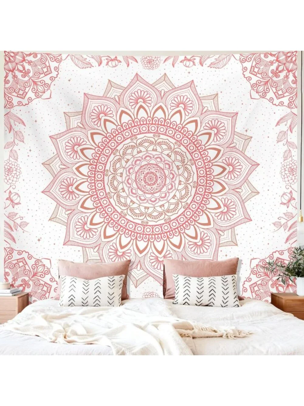 Pink Boho Wall Tapestry - Mandala Floral Decor for Bedroom, Living Room & Dorm